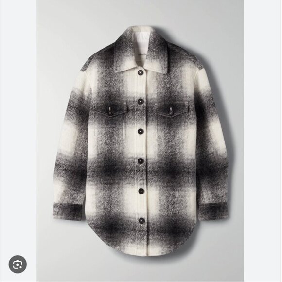 Aritzia Wilfred Free Midi Wool Plaid Ganna Shacket Long Black White Size XS - Picture 3 of 8